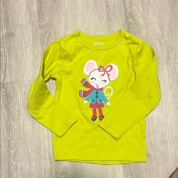 4 for $20 Carter's Lime Green Kids Shirt with Mouse Design - Picture 1 of 1